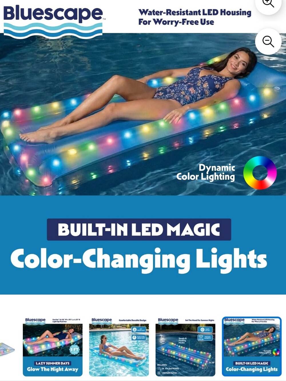 Bluescape LED Pool Raft – Inflatable Color-Changing LED Light-Up Pool Float - Picture 4 of 4